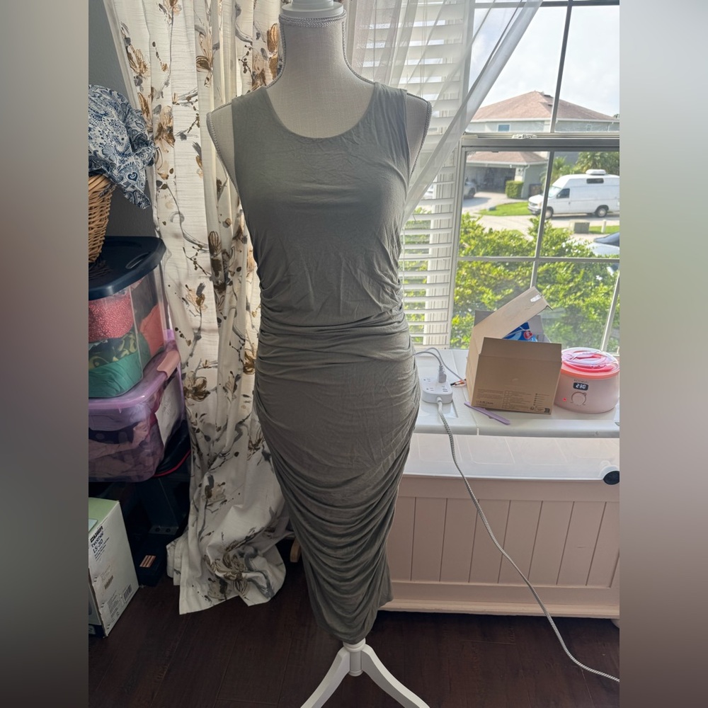 Marciano Green Asymmetrical Ruched Maxi Dress